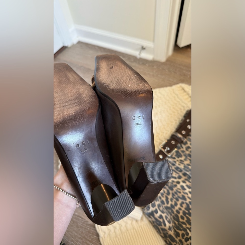 GCI - Elegant Brown Leather Heels with Leopard Accent good for size 7,5 US - Picture 6 of 9